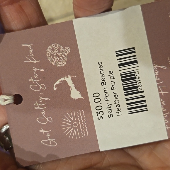 NWT The Salty Collection Heather Purple "Salty" Pom Beanie - Picture 7 of 7